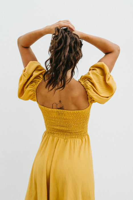 Soleil Mini Dress in Tan Yellow